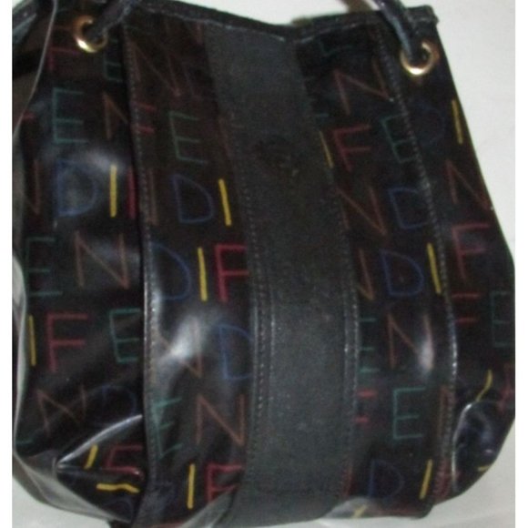 Early Fendi SAS Multi-colored 'FENDI' Logo Print on Black Coated Canvas - Picture 16 of 16